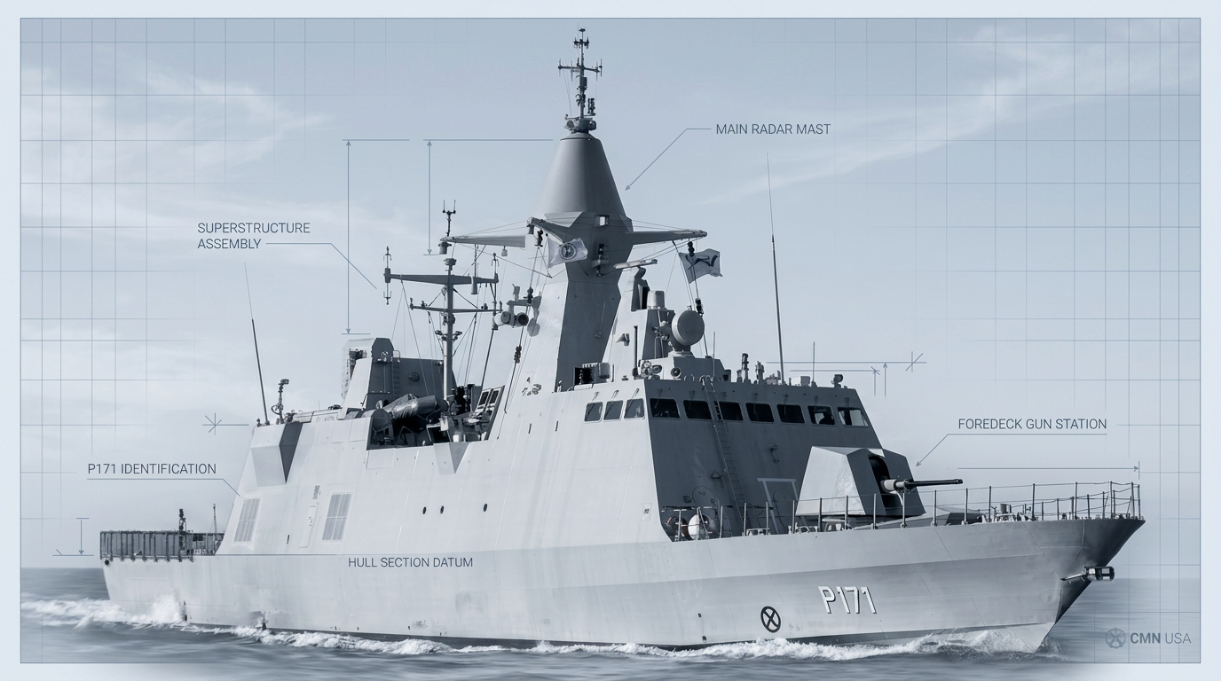 BR71 corvette underway with naval system annotations